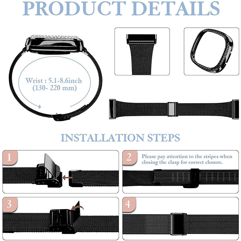 Stainless Steel Milanese Watch Band Strap Fashionable Wrist Strap with Watch Cover Case for Fitbit Versa 3 Fitbit Sense Stainless Steel Milanese Watch Band Strap Fashionable Wrist Strap with Watch Cover Case for Fitbit Versa 3 Fitbit Sense